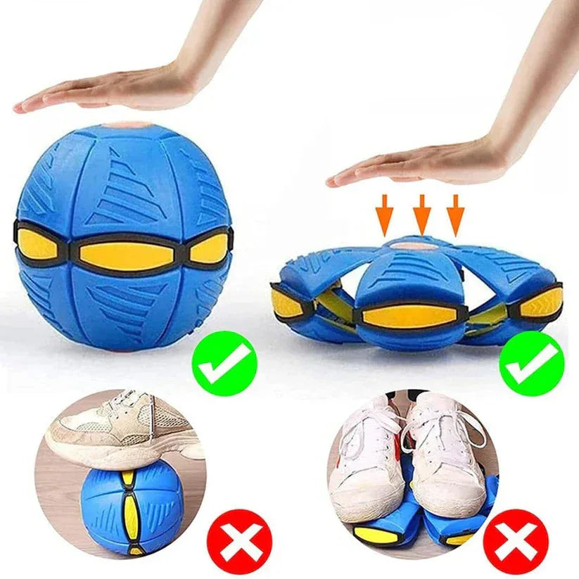 Blue and yellow shoe stretcher device with hands demonstrating use on a white background

