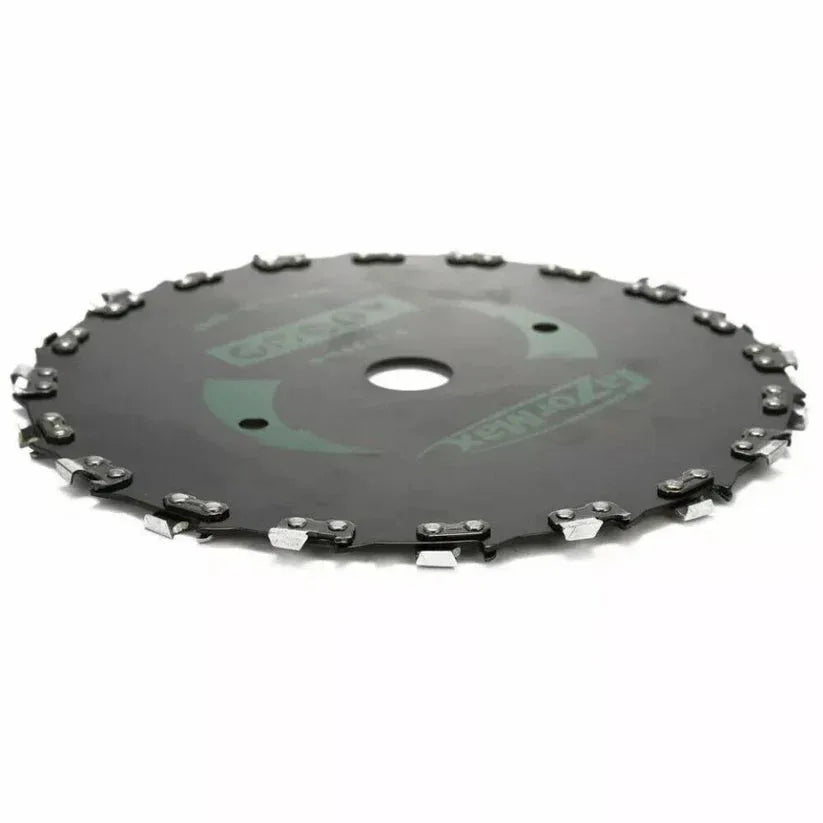 Circular saw blade with a brand logo on a white background

