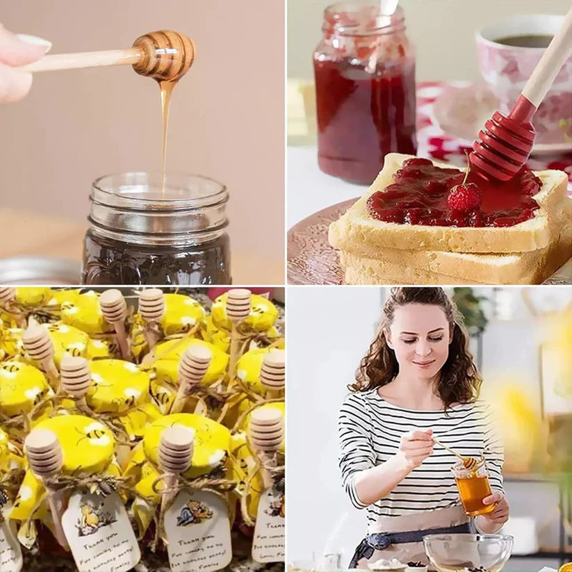 2PCS 16cm Long Wooden Honey Jam Dipper Wood Stirring Rod Stick Syrup Spoon