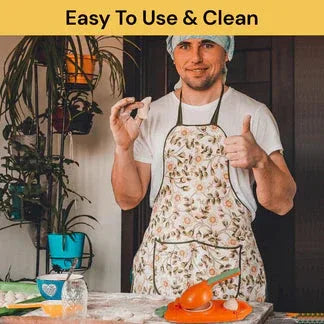 Person in a kitchen giving a thumbs up with text 'Easy To Use & Clean' at the top.


