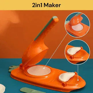 Orange 2-in-1 maker on a blue and orange gradient background

