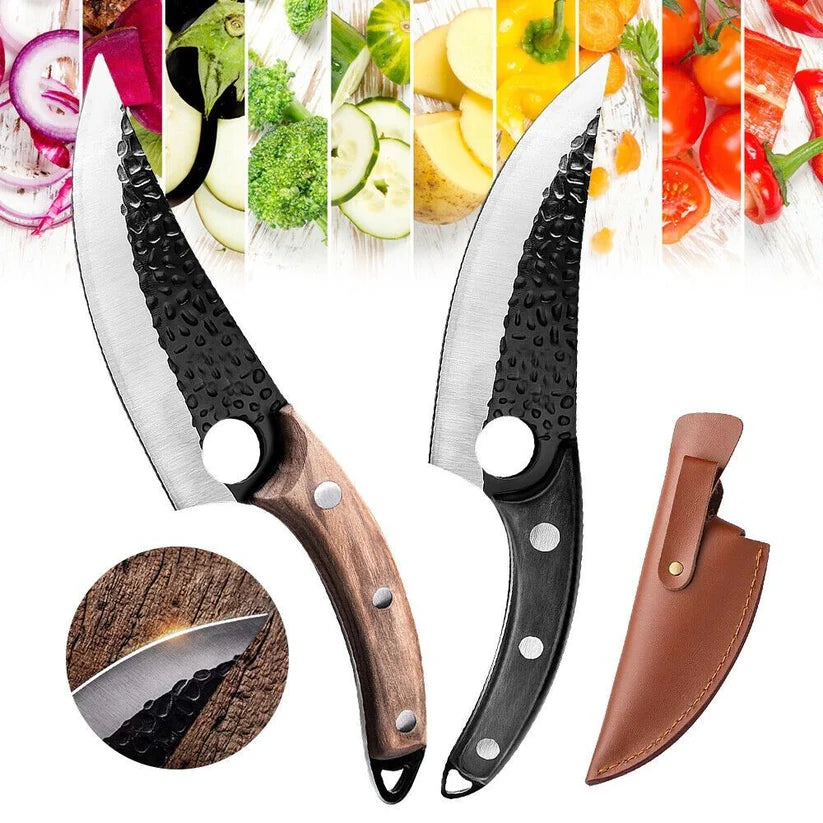Hand Forged Professional Kitchen Boning Huusk Husk Knife with Leather Sheath Cover My Store
