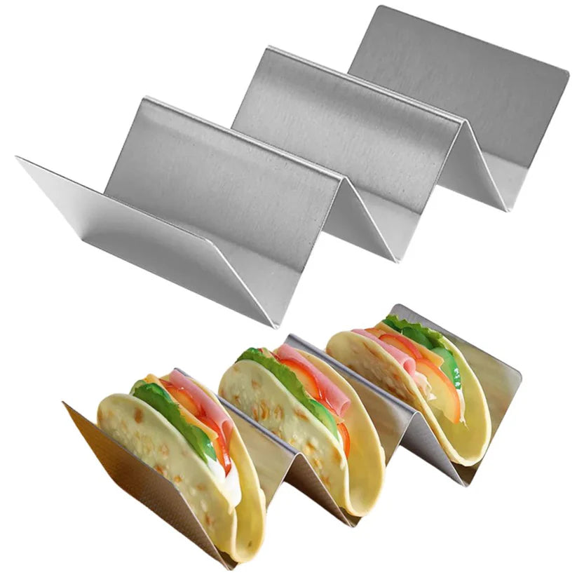 3 Slots Stainless Steel Taco Shell Holder Tray Rack Holds Kitchen Stainless Steel Tray Rack Tortilla Stand