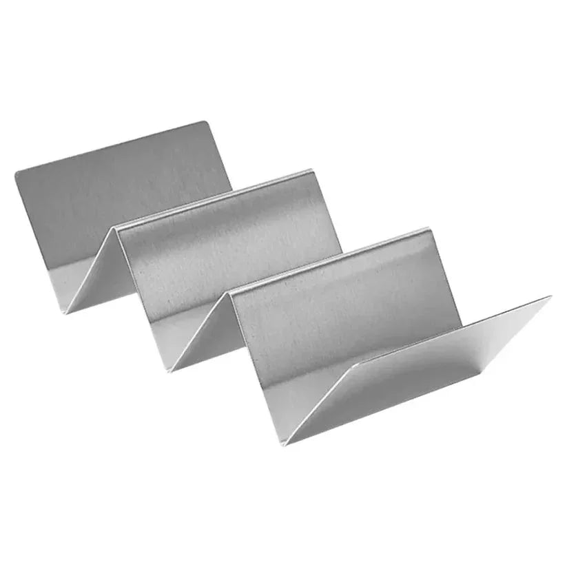 Three metallic silver place cards on a white background

