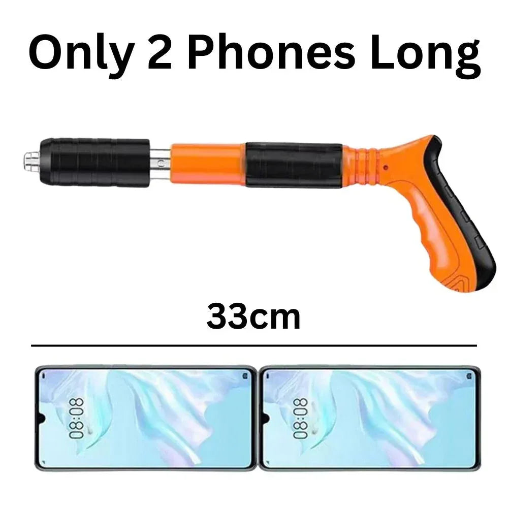 Orange and black tool with a measurement of 33cm compared to two smartphones.

