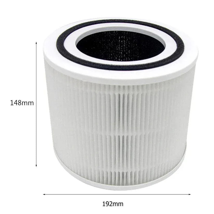 White cylindrical air filter with black interior on a white background

