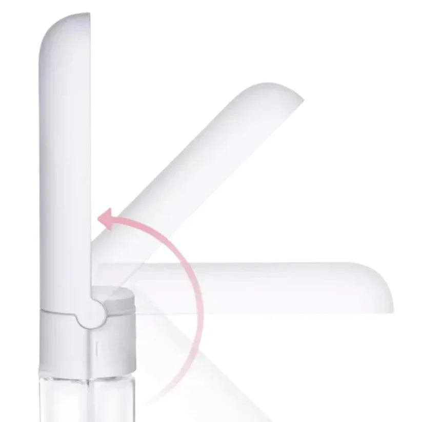 White lamp with adjustable arm on a white background

