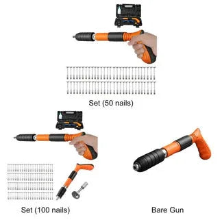 Nail gun set with nails on a white background

