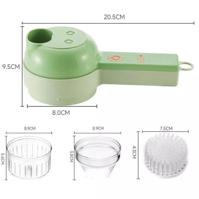 Green kitchen tool with dimensions displayed

