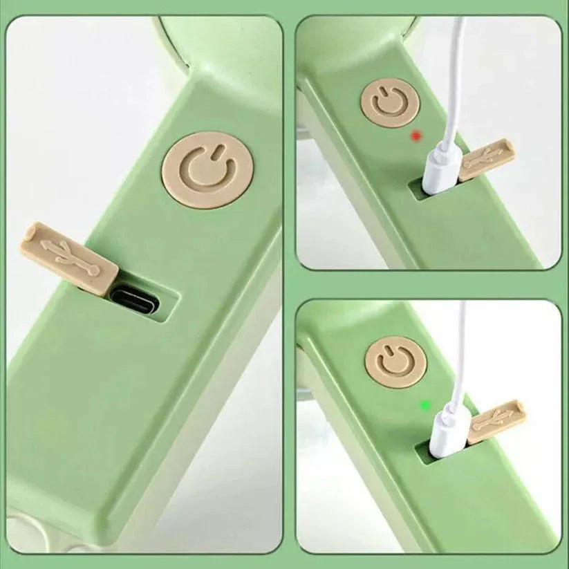 Green charging station with multiple ports and clips on a white background


