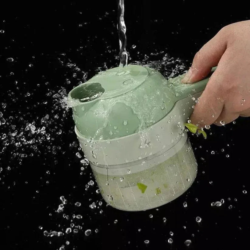 Green water filter pitcher being filled with water against a black background

