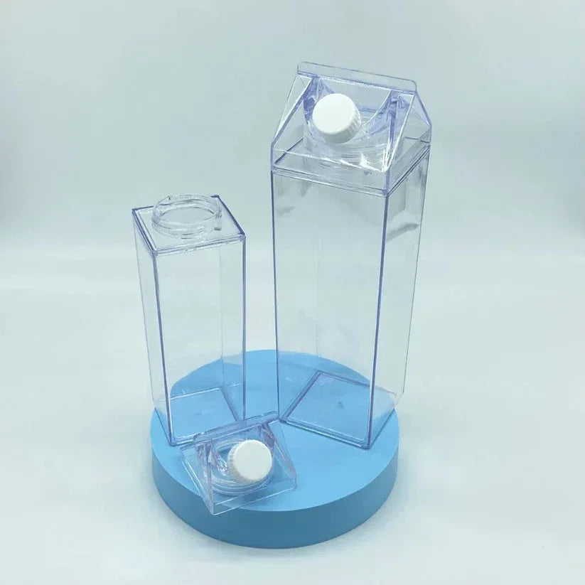 Clear plastic packaging with blue base on a light gray background

