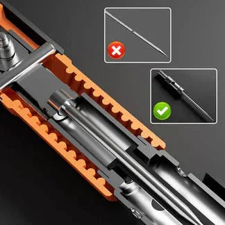 Close-up of a mechanical component with orange and silver design on a dark background

