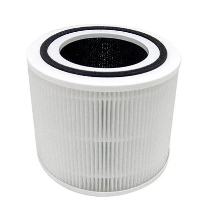 Round air filter with white exterior and black interior on a white background


