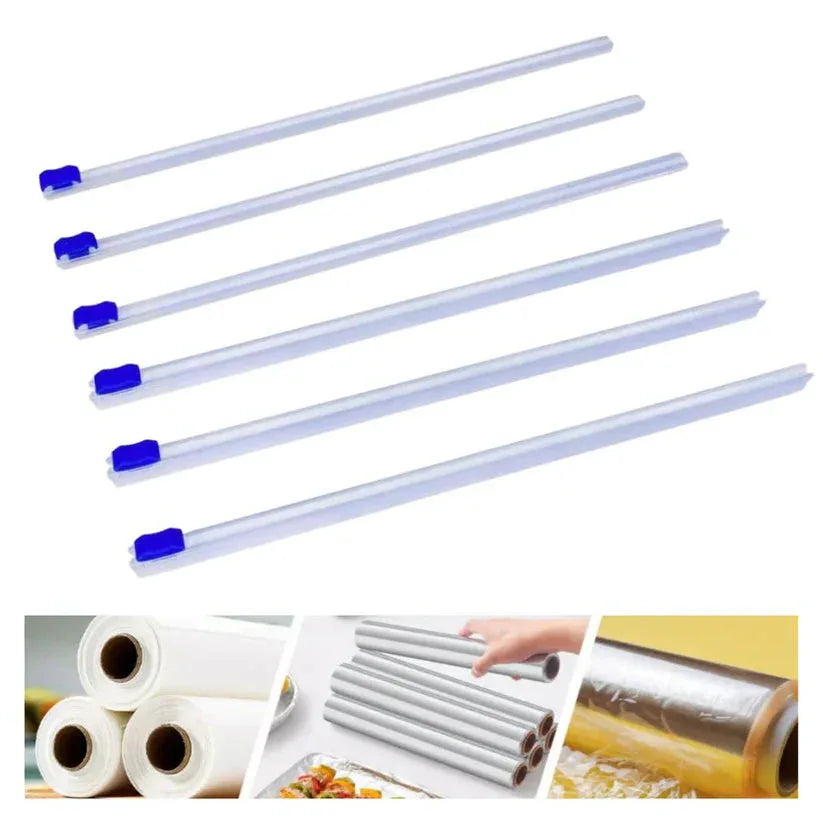 Set of plastic rolls with blue ends on a white background, with additional images of rolls and uses.

