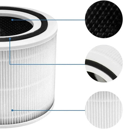 Close-up of an air filter with detailed views on a white background

