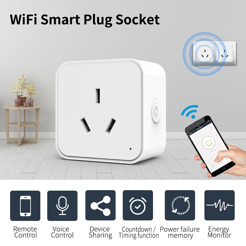 WiFi Smart Plug Socket with smartphone control in a home setting

