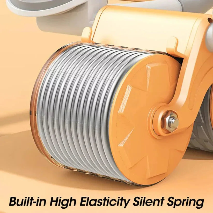 Close-up of a mechanical component with text 'Built-in High Elasticity Silent Spring' on a beige background

