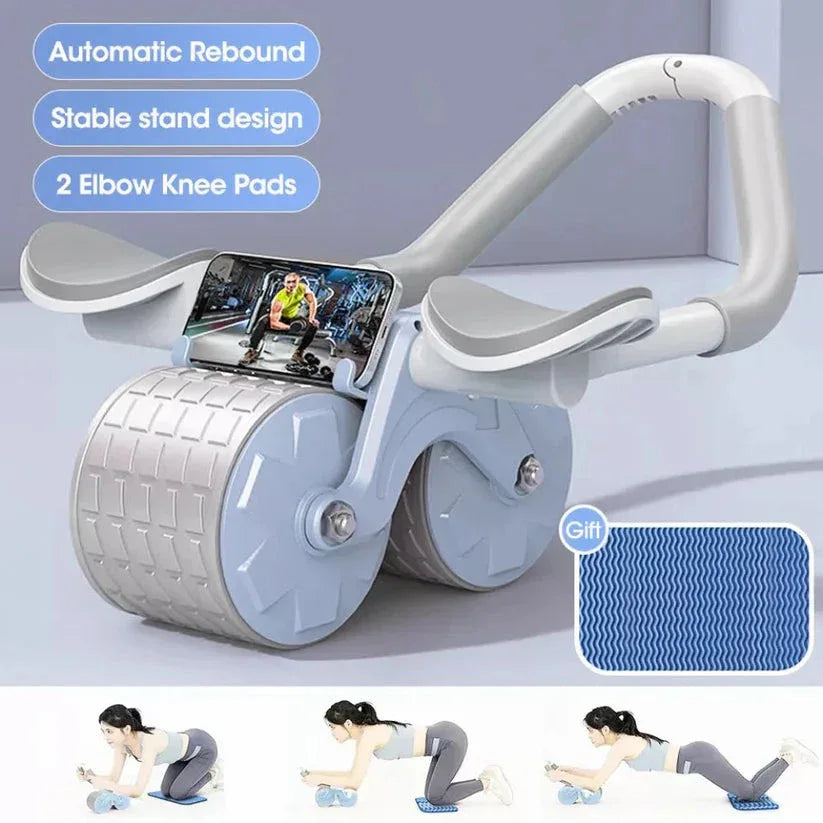Physical therapy device with smartphone holder on a light gray background

