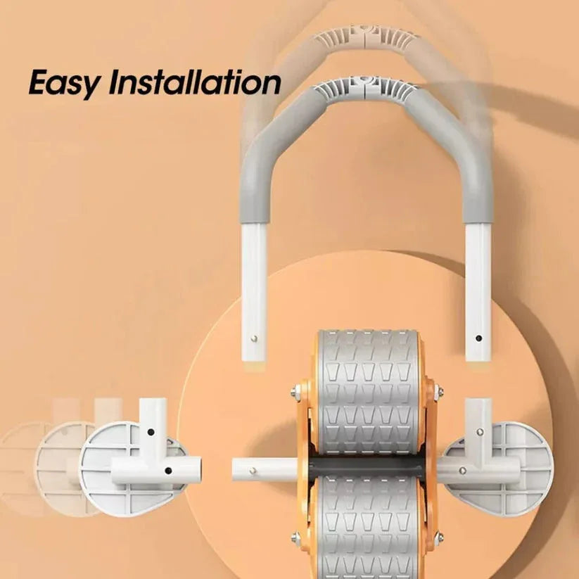 Mechanical device with wheels and a handle on an orange background, labeled 'Easy Installation'.

