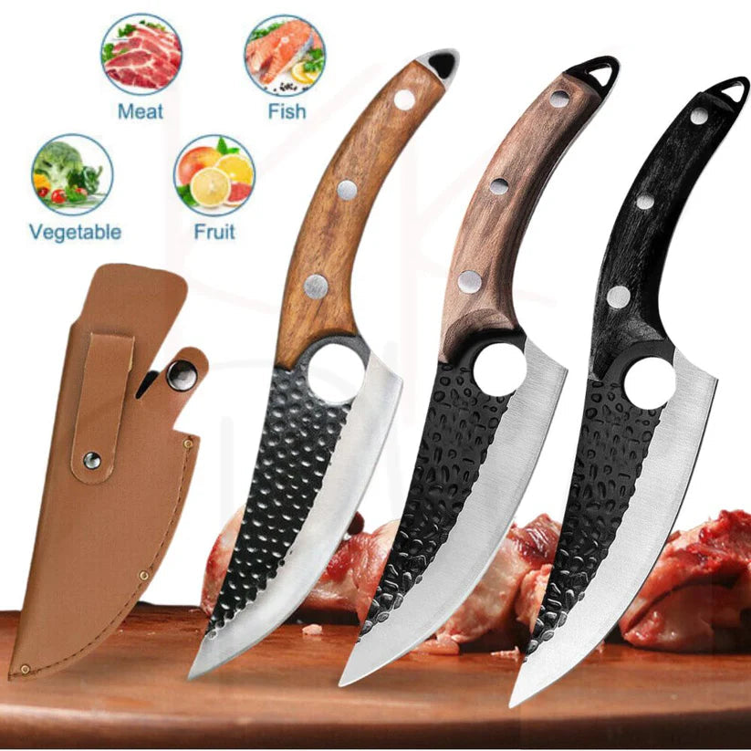 Hand Forged Professional Kitchen Boning Huusk Husk Knife with Leather Sheath Cover My Store