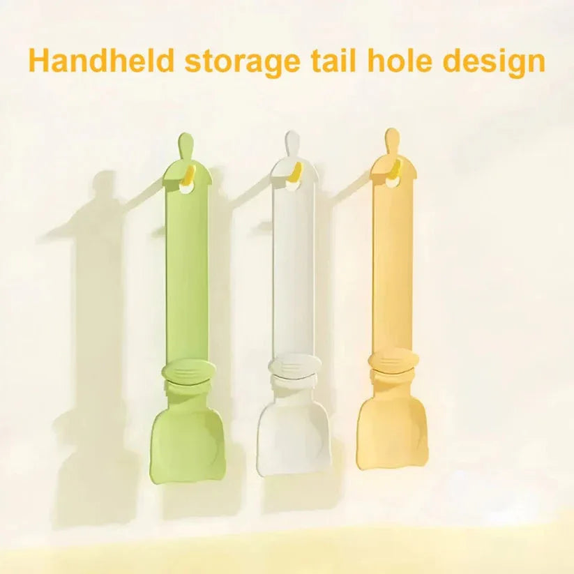 Three colorful handheld storage items with a tail hole design on a white background.

