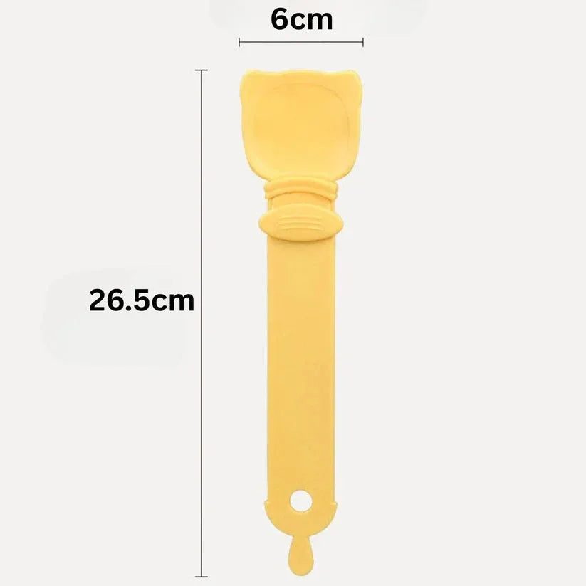 Yellow spatula with dimensions labeled on a white background

