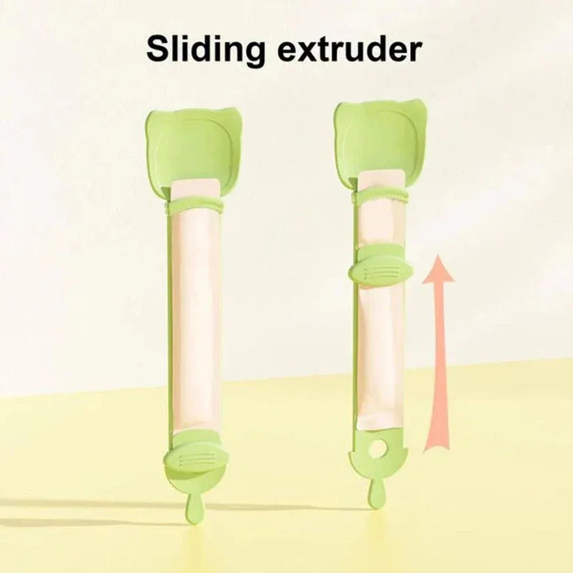 Green sliding extruder on a light yellow background with text 'Sliding extruder'.

