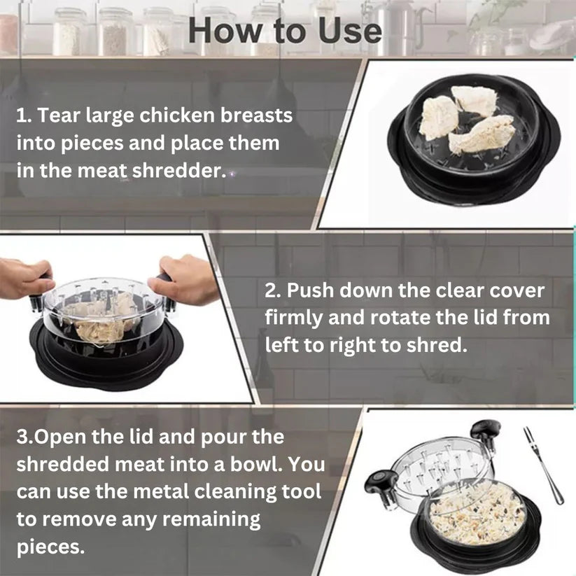 Chicken Breast Shredder Tool Meat Machine Twist with Brush and Fork Visible