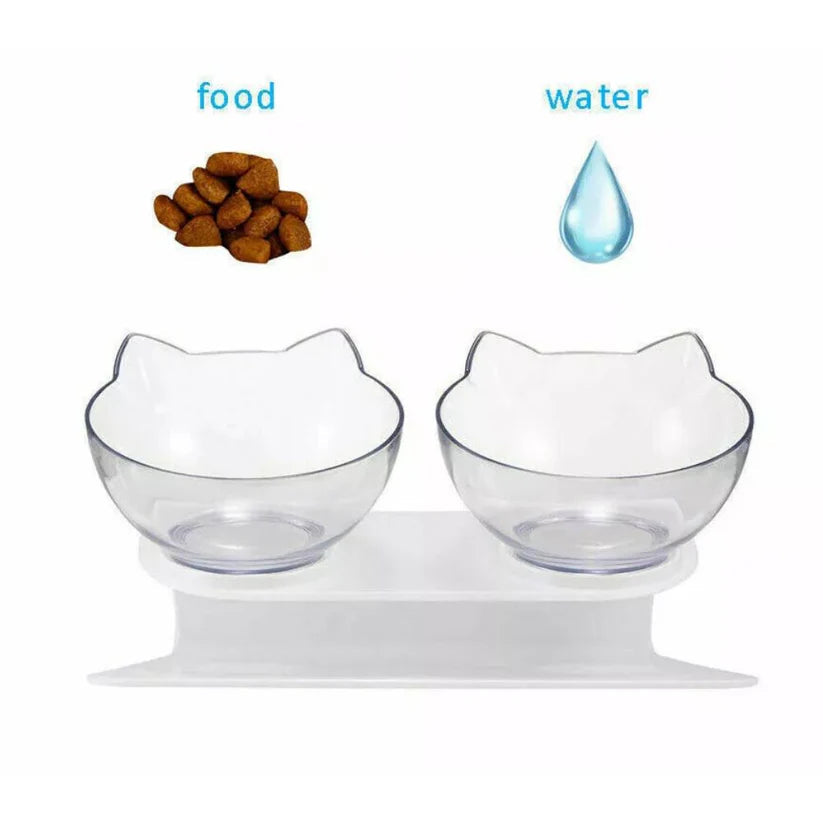 Double Cat Bowl Pet Bowls Stand Dog Food Water Raised Lifted