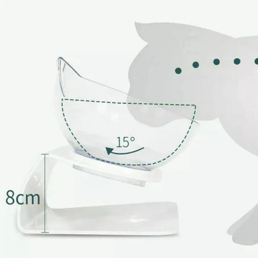 Measurement details of a white plastic product with a gray cat figure on a white background

