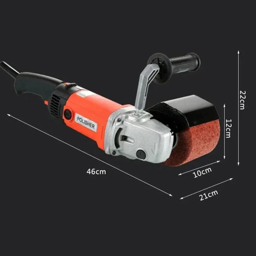 Polisher with dimensions labeled on a black background

