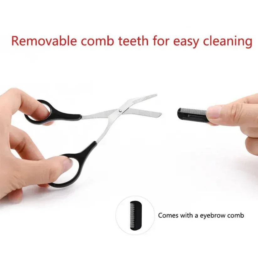 Scissors with a comb attached, highlighting removable comb teeth for easy cleaning.

