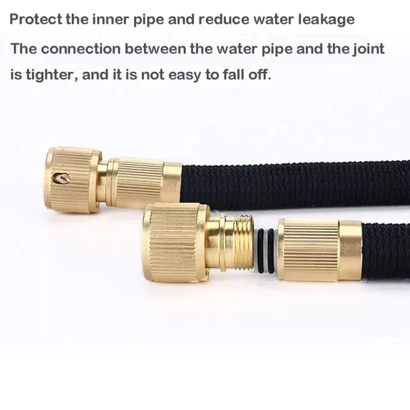 Gold-colored water pipe connection with text on a white background

