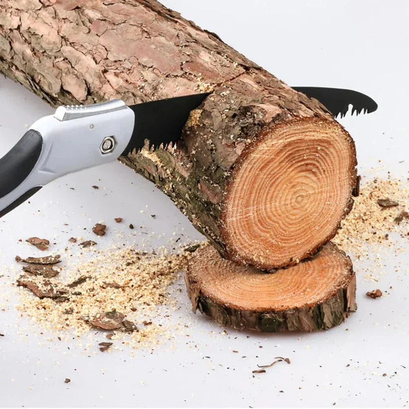 Saw cutting a log on a white background

