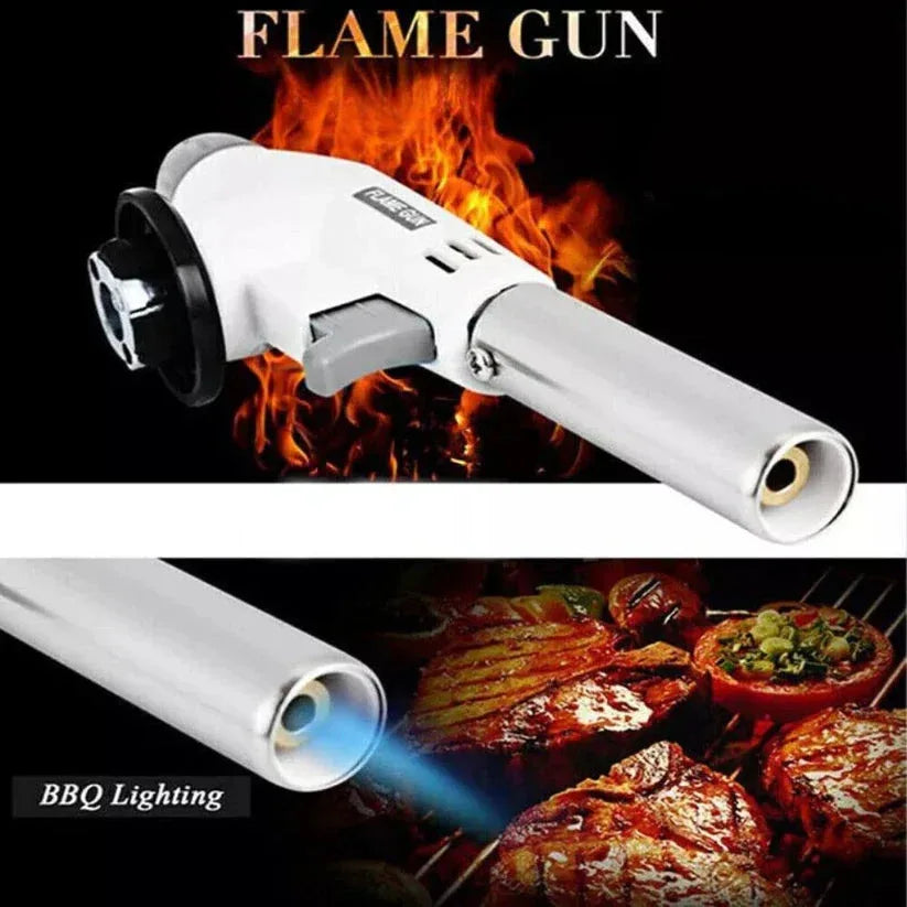 Flame gun with flames and BBQ lighting on a dark background

