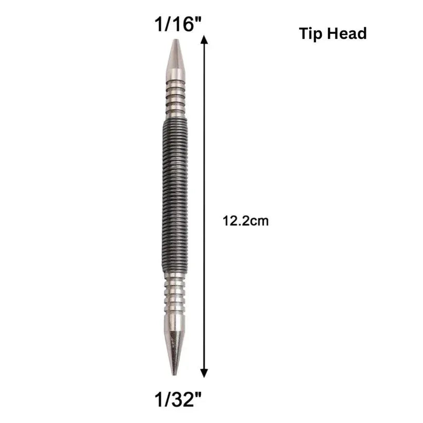 Measurement chart of a dart tip head with labeled dimensions on a white background

