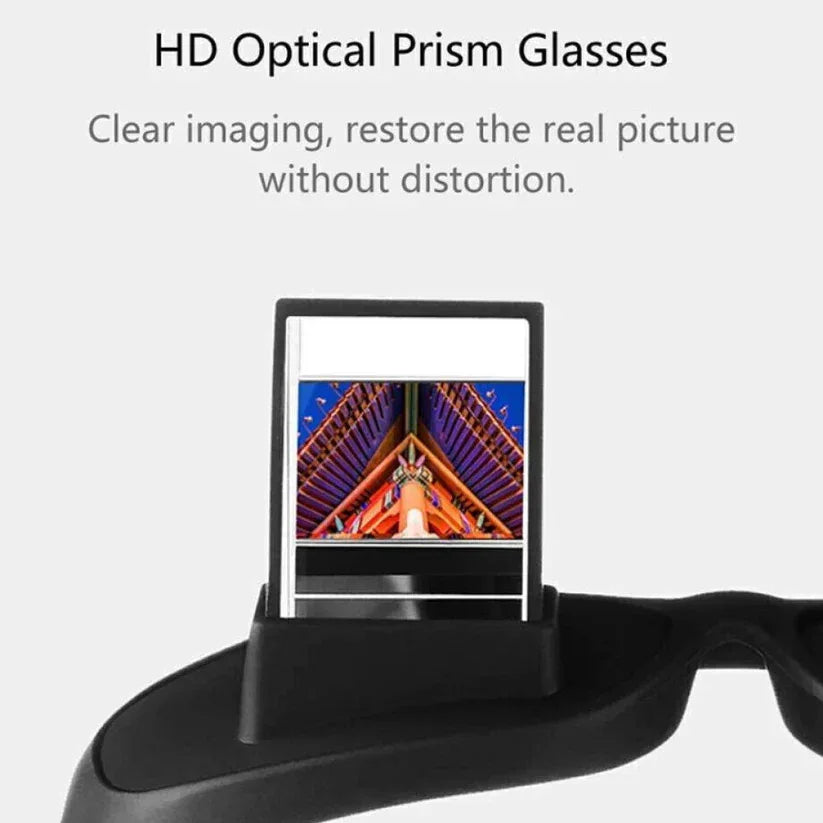 HD Optical Prism Glasses with a display showing a colorful architectural structure on a white background.

