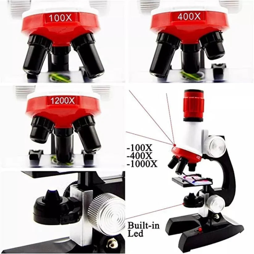 Kid Toy Microscope Science Kit 100X 400X 1200X Educational Lab Magnification