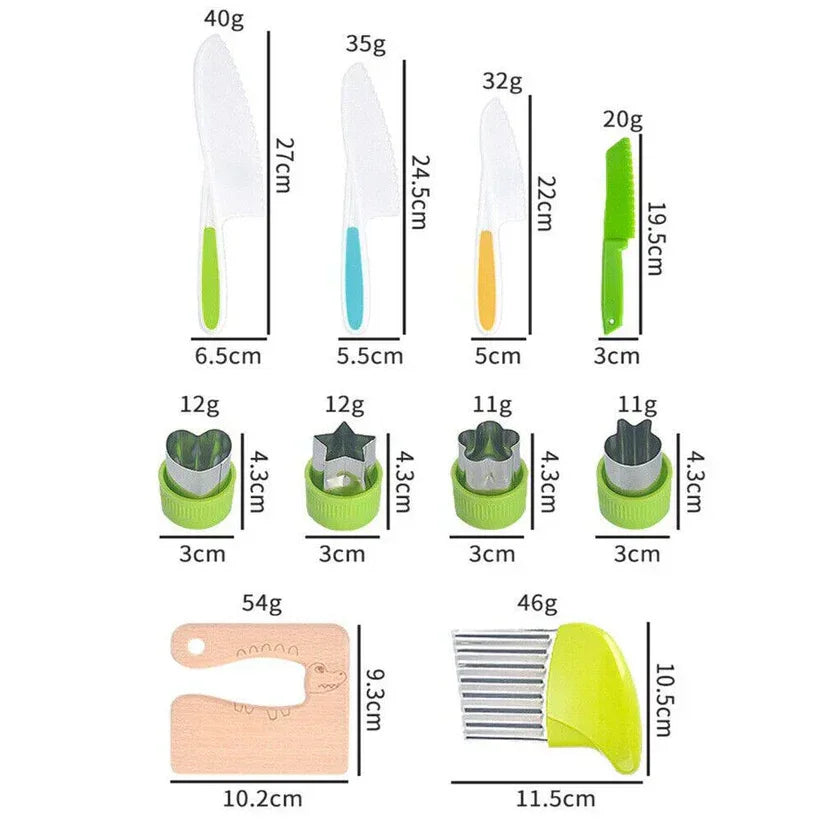 Set of kitchen utensils with measurements on a white background

