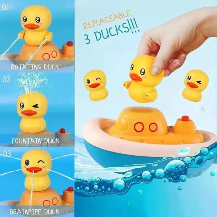 Kids Shower Sprinkler Bath Cute Duck Boat Electric Rotating Water Spray Play Toy