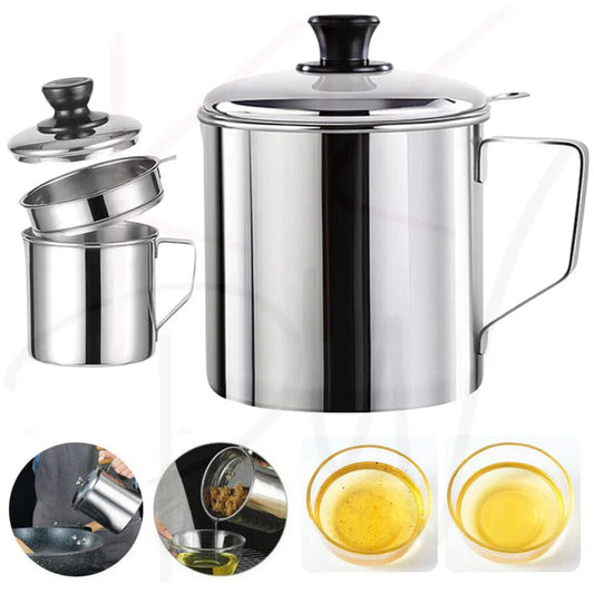 1.8L Stainless Steel Oil Filter Pot Cooking Soup Grease Home Strainer Separator Ausie Sales