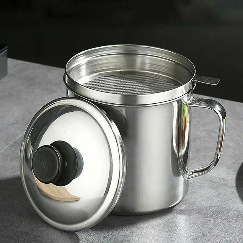 1.8L Stainless Steel Oil Filter Pot Cooking Soup Grease Home Strainer Separator Ausie Sales