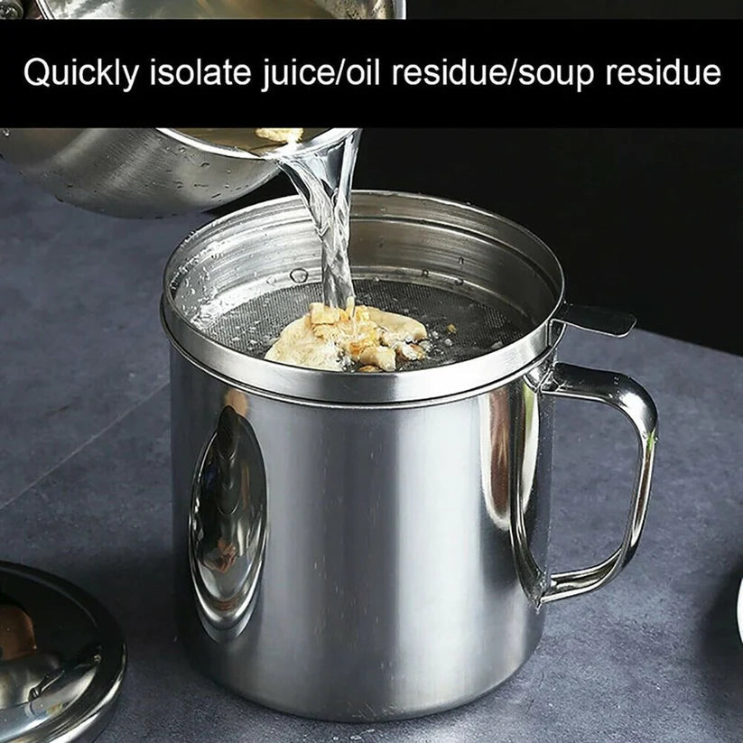 1.8L Stainless Steel Oil Filter Pot Cooking Soup Grease Home Strainer Separator Ausie Sales