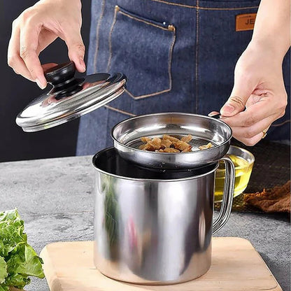 1.8L Stainless Steel Oil Filter Pot Cooking Soup Grease Home Strainer Separator Ausie Sales