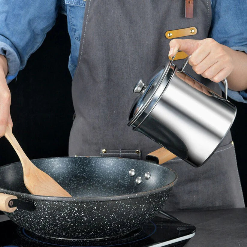 1.8L Stainless Steel Oil Filter Pot Cooking Soup Grease Home Strainer Separator Ausie Sales