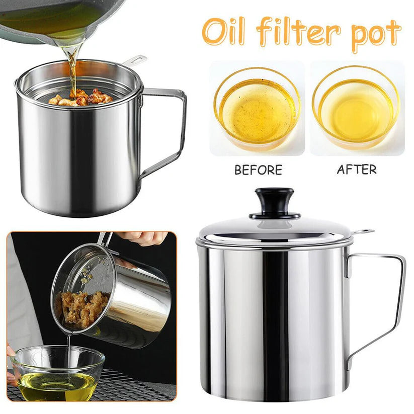 1.8L Stainless Steel Oil Filter Pot Cooking Soup Grease Home Strainer Separator Ausie Sales