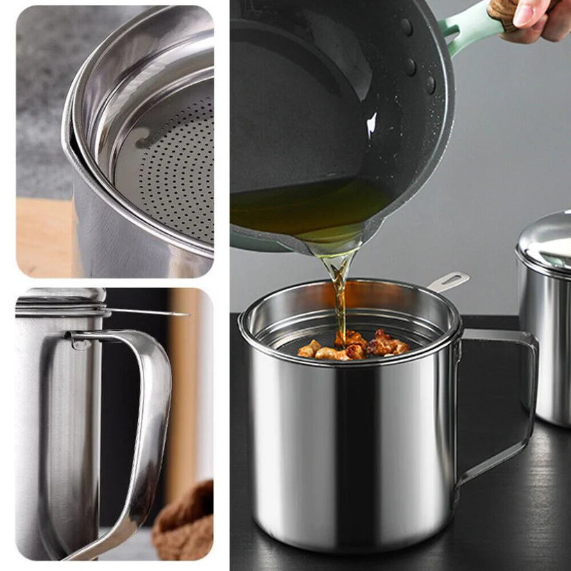 1.8L Stainless Steel Oil Filter Pot Cooking Soup Grease Home Strainer Separator Ausie Sales