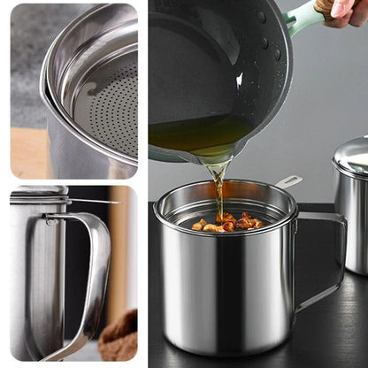 1.8L Stainless Steel Oil Filter Pot Cooking Soup Grease Home Strainer Separator Ausie Sales