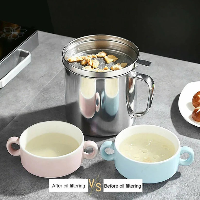 1.8L Stainless Steel Oil Filter Pot Cooking Soup Grease Home Strainer Separator Ausie Sales